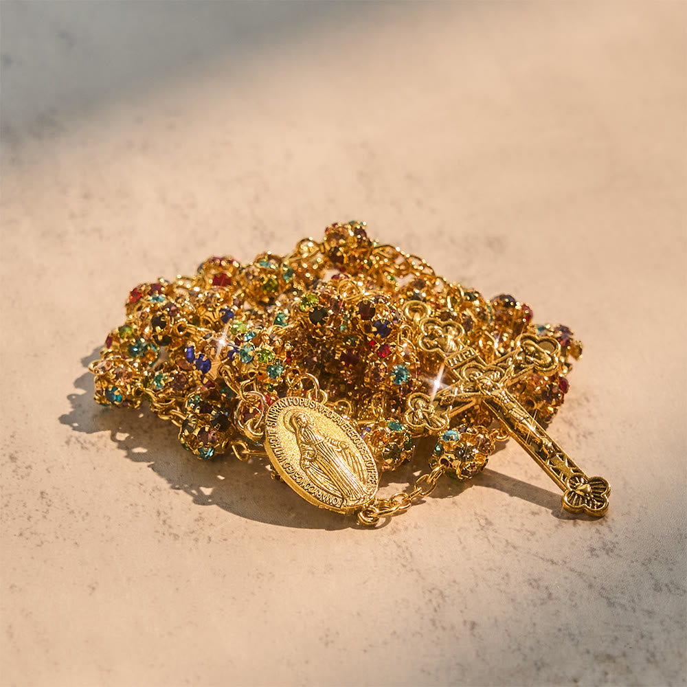 Christianartworkshop Luxurious Gilded Sparkling Rosary: Dazzling Multi-Color Beads & Our Lady Charm - image 1