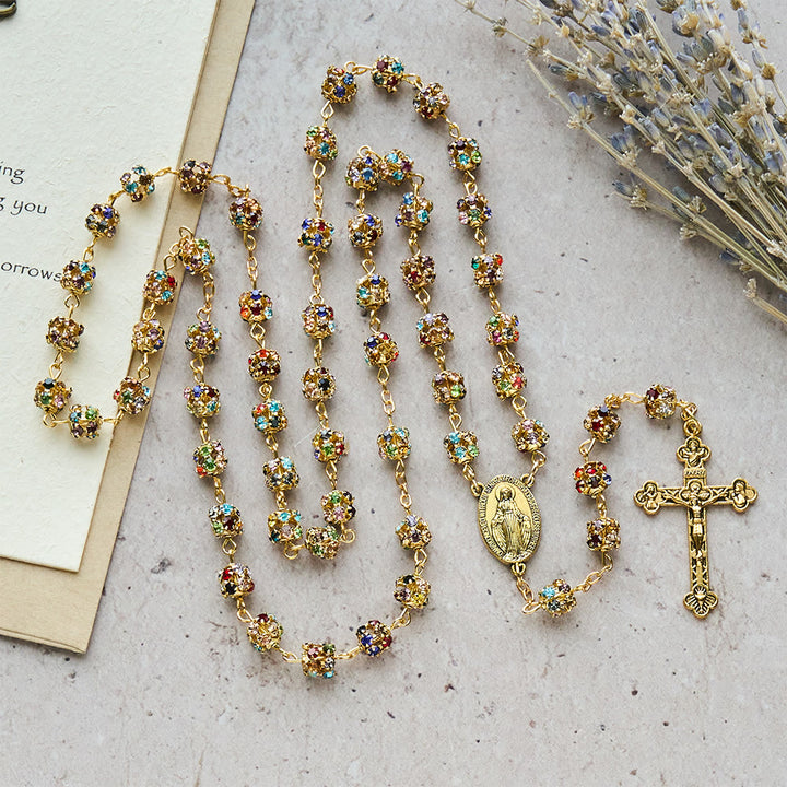 Christianartworkshop Luxurious Gilded Sparkling Rosary: Dazzling Multi-Color Beads & Our Lady Charm - image 3