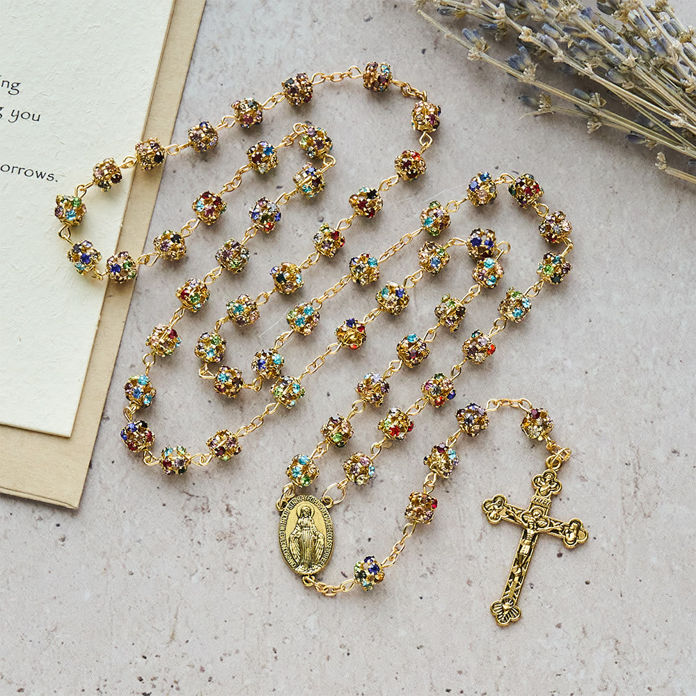 Christianartworkshop Luxurious Gilded Sparkling Rosary: Dazzling Multi-Color Beads & Our Lady Charm - image 4