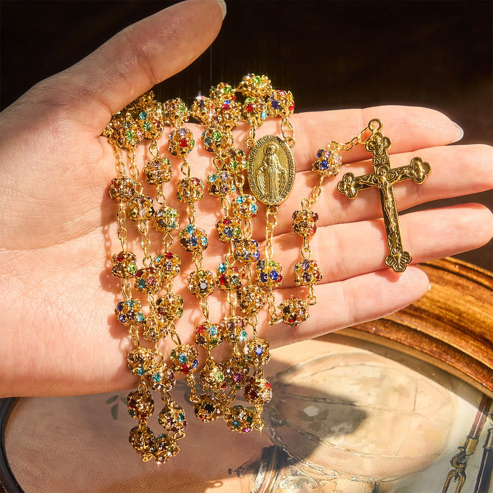 Christianartworkshop Luxurious Gilded Sparkling Rosary: Dazzling Multi-Color Beads & Our Lady Charm - Multi-Color - image 0