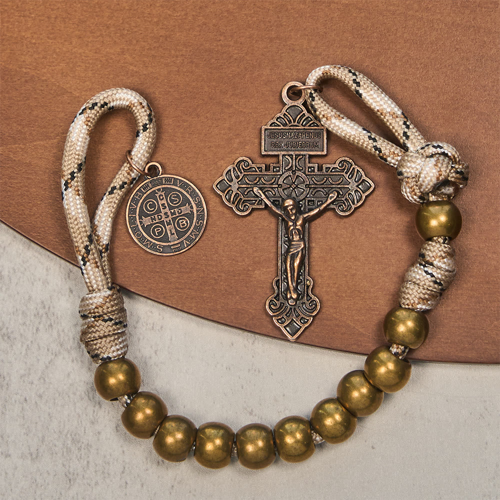 Christianartworkshop Rustic Faith Bronze Pocket Rosary with Copper St. Benedict & Crucifix  - image 5