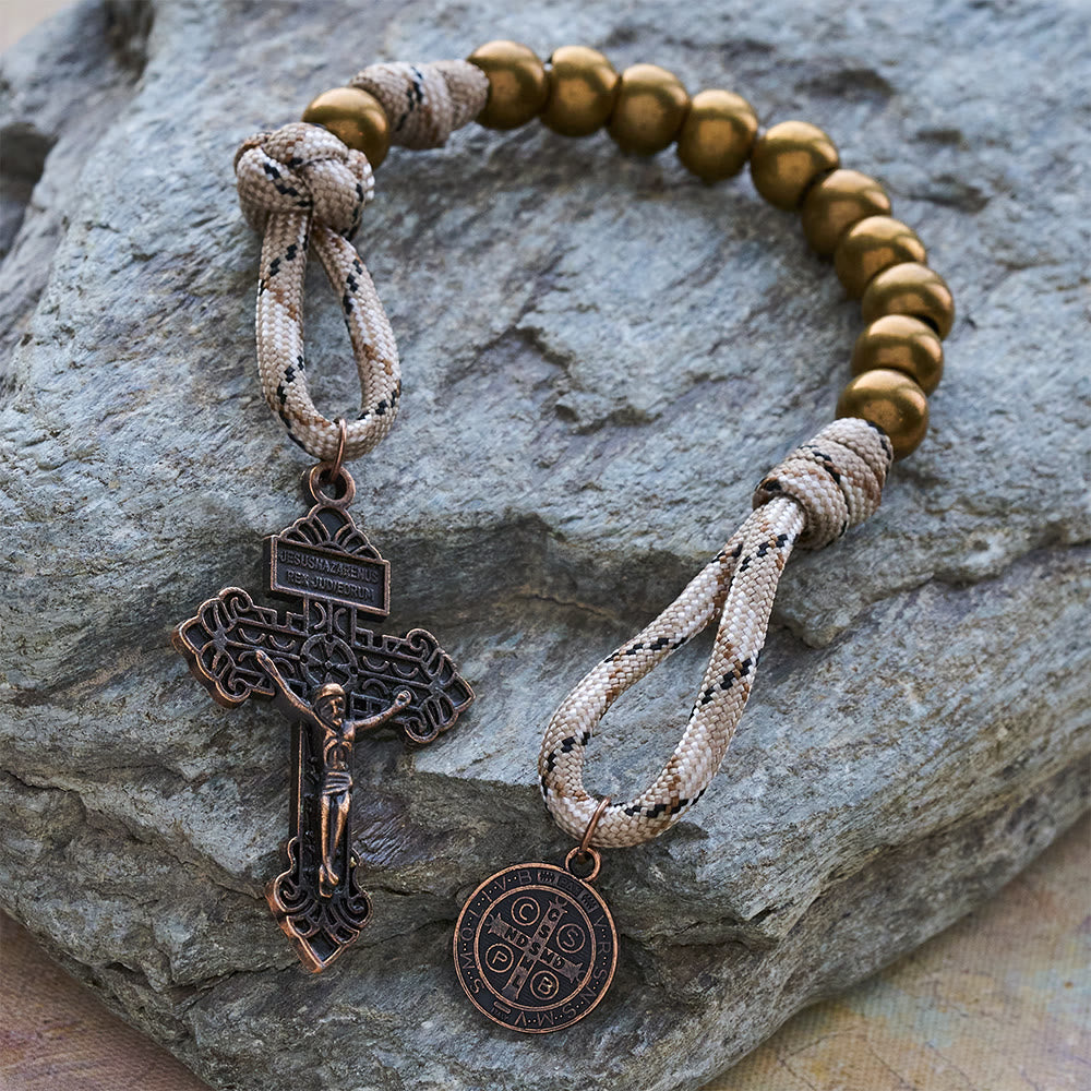 Christianartworkshop Rustic Faith Bronze Pocket Rosary with Copper St. Benedict & Crucifix  - image 2