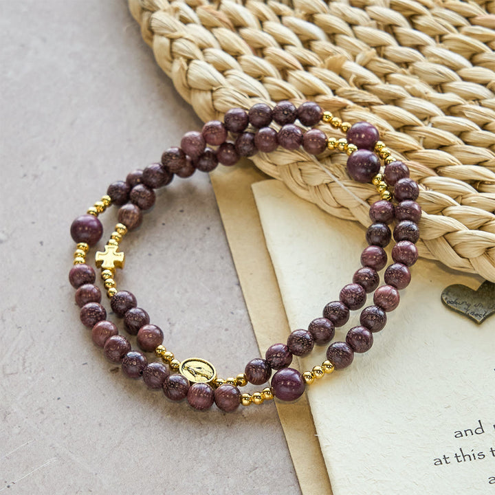 Christianartworkshop Perilla Wood Multi-Layer Rosary Bracelet with Earthy Beads & Sacred Our Lady - image 2