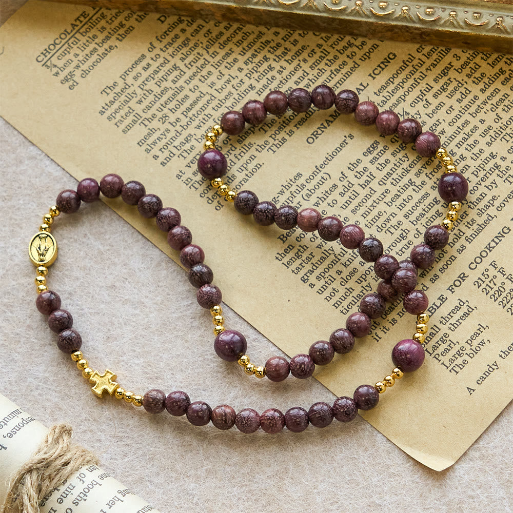 Christianartworkshop Perilla Wood Multi-Layer Rosary Bracelet with Earthy Beads & Sacred Our Lady - image 4