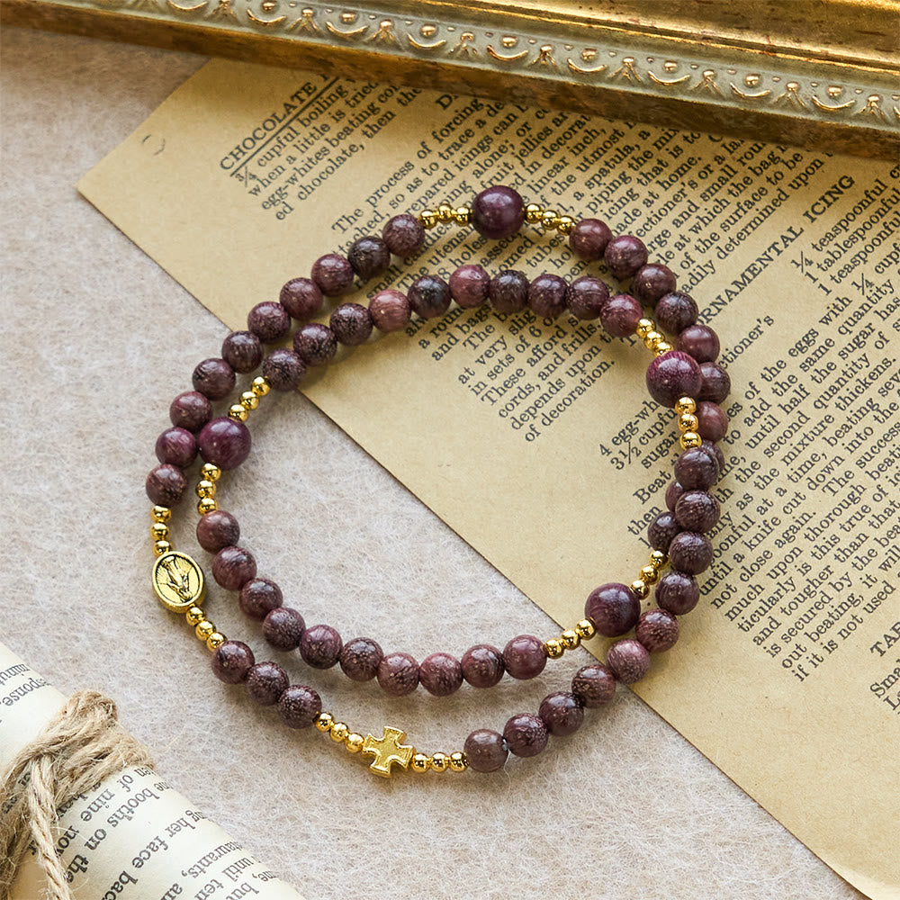 Christianartworkshop Perilla Wood Multi-Layer Rosary Bracelet with Earthy Beads & Sacred Our Lady - image 3