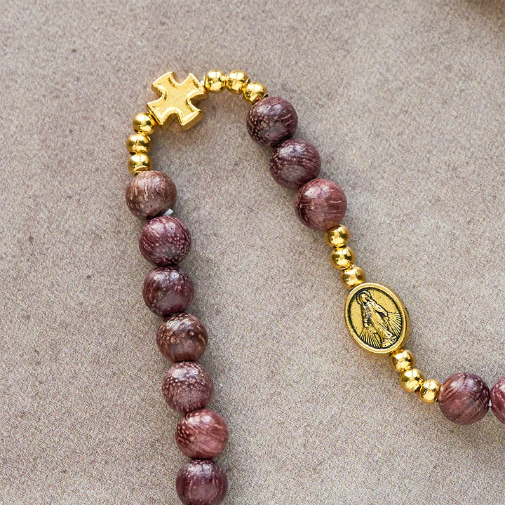 Christianartworkshop Perilla Wood Multi-Layer Rosary Bracelet with Earthy Beads & Sacred Our Lady - image 5