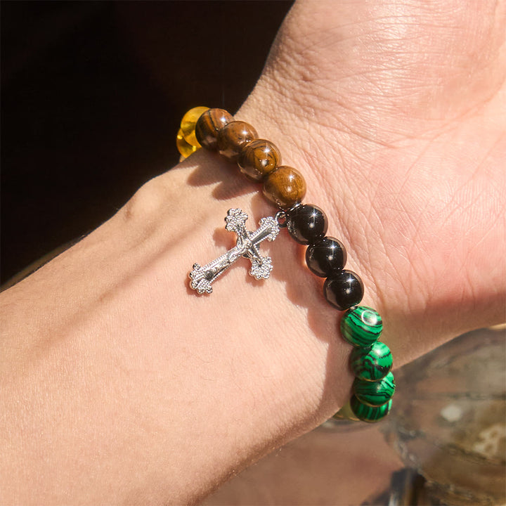 Christianartworkshop Multi-Natural Stone Faith Bracelet with Assorted Stones & Cross: Faith That Shines Naturally - image 1