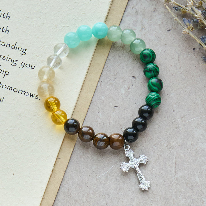 Christianartworkshop Multi-Natural Stone Faith Bracelet with Assorted Stones & Cross: Faith That Shines Naturally - image 2
