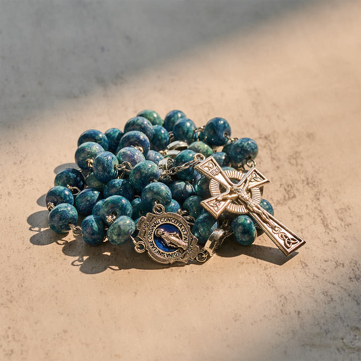 Christianartworkshop Blue Retro Flat-Bead Rosary with Our Lady Charm: Devotion in Uncommon Shape - image 5