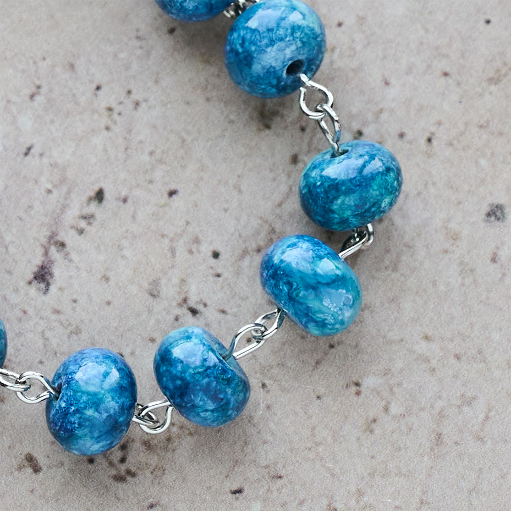 Christianartworkshop Blue Retro Flat-Bead Rosary with Our Lady Charm: Devotion in Uncommon Shape - image 9