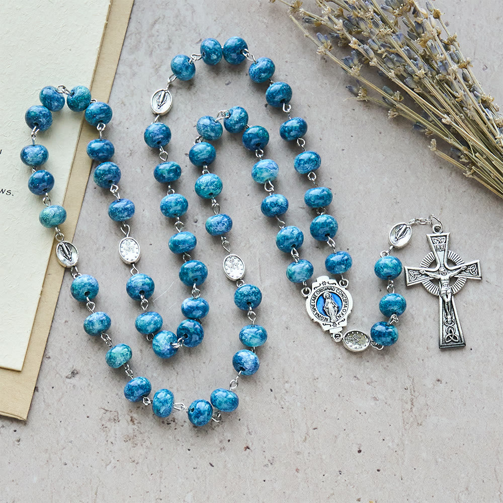 Christianartworkshop Blue Retro Flat-Bead Rosary with Our Lady Charm: Devotion in Uncommon Shape - image 2
