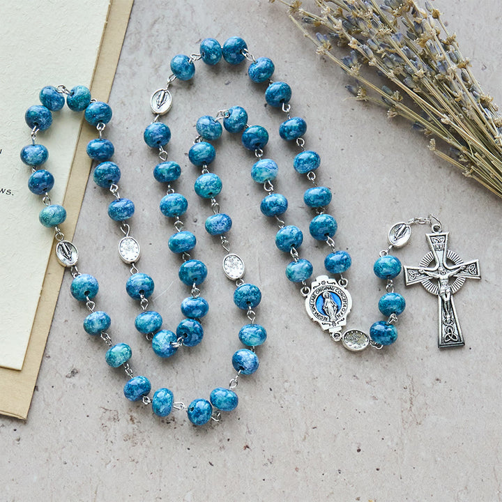 Christianartworkshop Blue Retro Flat-Bead Rosary with Our Lady Charm: Devotion in Uncommon Shape - image 2