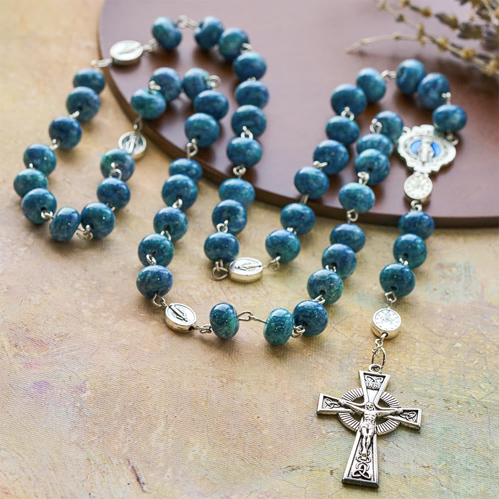 Christianartworkshop Blue Retro Flat-Bead Rosary with Our Lady Charm: Devotion in Uncommon Shape - image 4