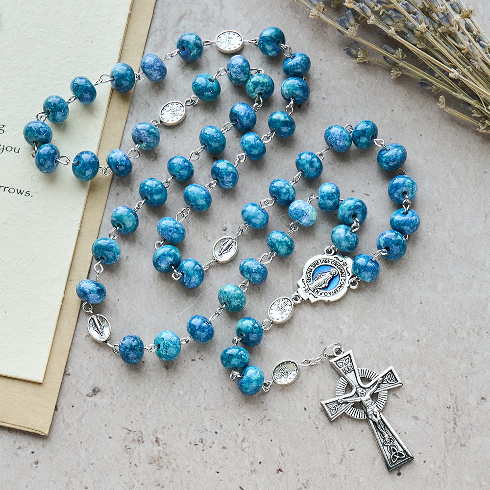 Christianartworkshop Blue Retro Flat-Bead Rosary with Our Lady Charm: Devotion in Uncommon Shape - image 3