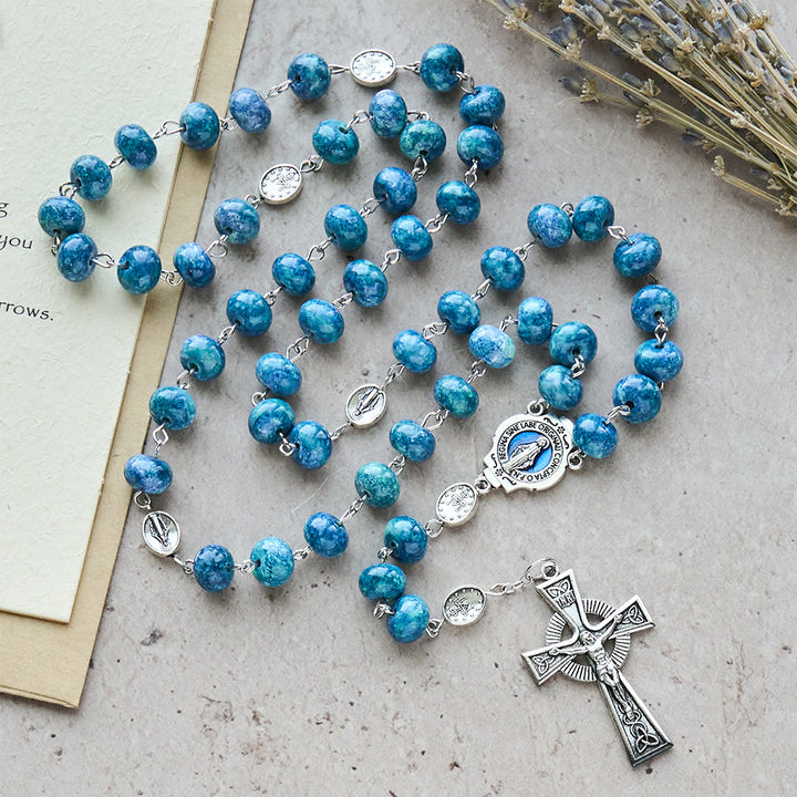 Christianartworkshop Blue Retro Flat-Bead Rosary with Our Lady Charm: Devotion in Uncommon Shape - image 3