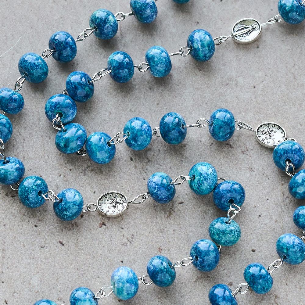 Christianartworkshop Blue Retro Flat-Bead Rosary with Our Lady Charm: Devotion in Uncommon Shape - image 8