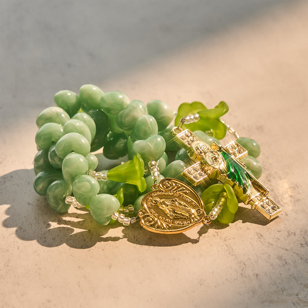 Christianartworkshop Blessed Lily & Mint Green Heart Rosary with Saint Jude: Sweet Purity You Can Wear - image 6