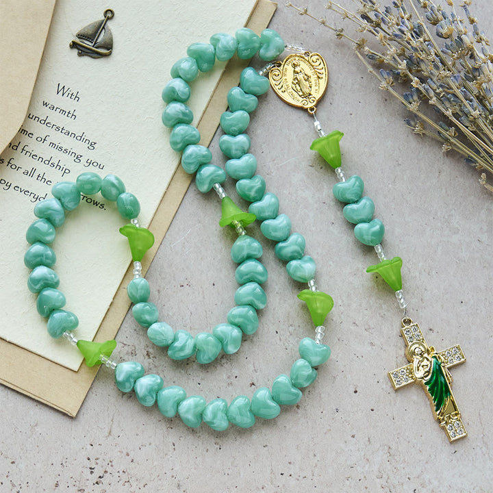 Christianartworkshop Blessed Lily & Mint Green Heart Rosary with Saint Jude: Sweet Purity You Can Wear - image 2