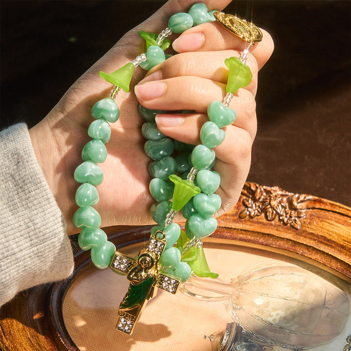 Christianartworkshop Blessed Lily & Mint Green Heart Rosary with Saint Jude: Sweet Purity You Can Wear - image 1