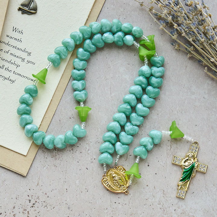 Christianartworkshop Blessed Lily & Mint Green Heart Rosary with Saint Jude: Sweet Purity You Can Wear - image 3