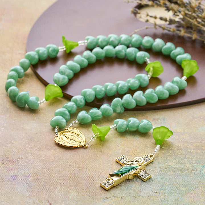 Christianartworkshop Blessed Lily & Mint Green Heart Rosary with Saint Jude: Sweet Purity You Can Wear - image 4