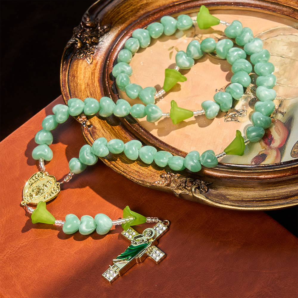 Christianartworkshop Blessed Lily & Mint Green Heart Rosary with Saint Jude: Sweet Purity You Can Wear - Our Lady & St. Jude - image 0