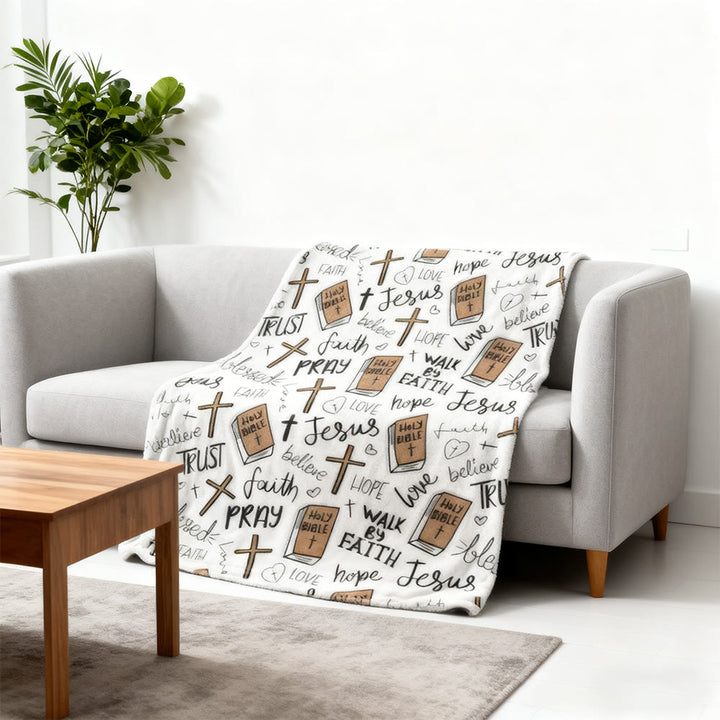 Christianartworkshop Cross & Bible Tapestry Blanket: Heartfelt Companion of Daily Grace - image 2