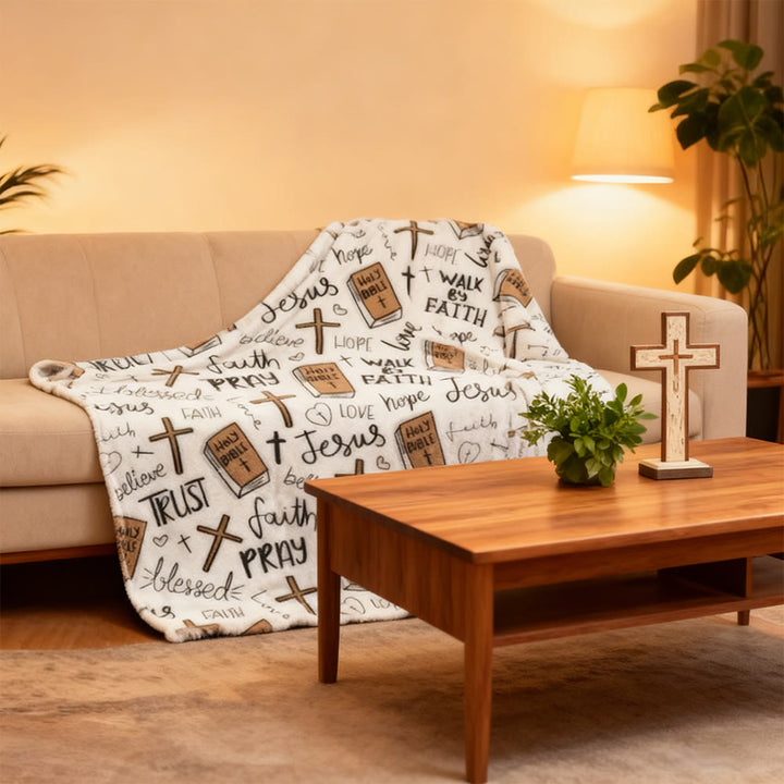 Christianartworkshop Cross & Bible Tapestry Blanket: Heartfelt Companion of Daily Grace - image 1