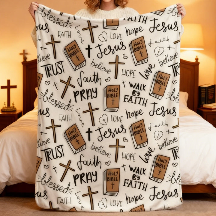 Christianartworkshop Cross & Bible Tapestry Blanket: Heartfelt Companion of Daily Grace - image 3