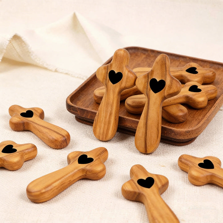 Christianartworkshop Walnut & Olive Wood Pocket Cross with Heart-Adorned: Natural Faith in Your Pocket - image 7