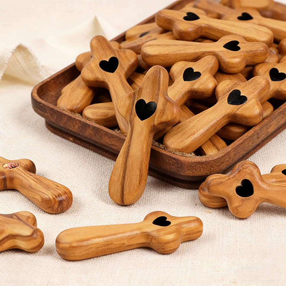Christianartworkshop Walnut & Olive Wood Pocket Cross with Heart-Adorned: Natural Faith in Your Pocket - image 8