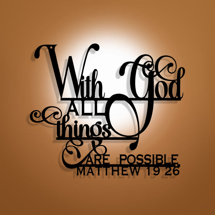 Christianartworkshop Matthew 19:26 With God Metal Wall Decor: Bold Faith for Your Walls - 21.85''*23.62''*0.06''/55.5*60*0.15cm - image 0