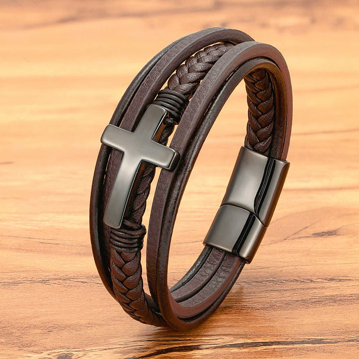 Christianartworkshop Braided Cross Leather Bracelet: Steady Grace for Everyday Wrists - Brown & Black Cross - image 10