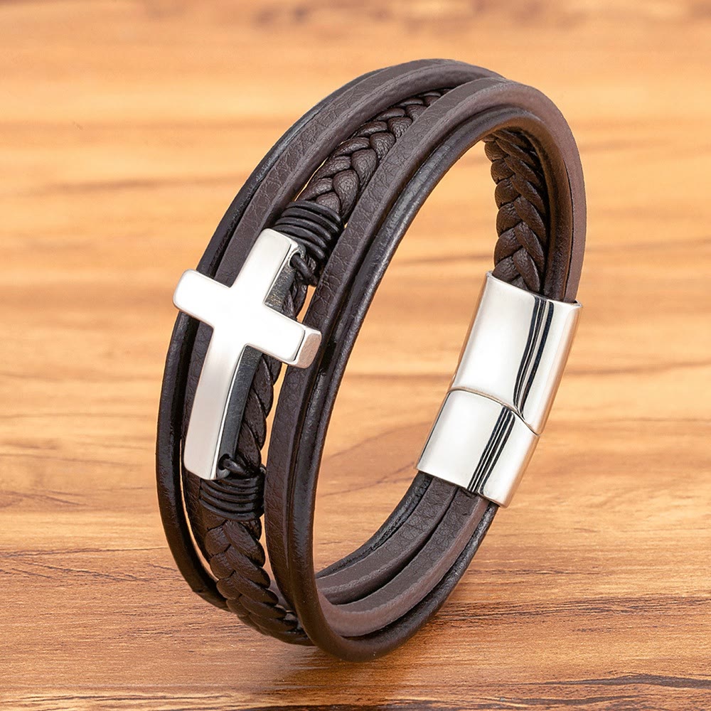 Christianartworkshop Braided Cross Leather Bracelet: Steady Grace for Everyday Wrists - Brown & Silver Cross - image 9