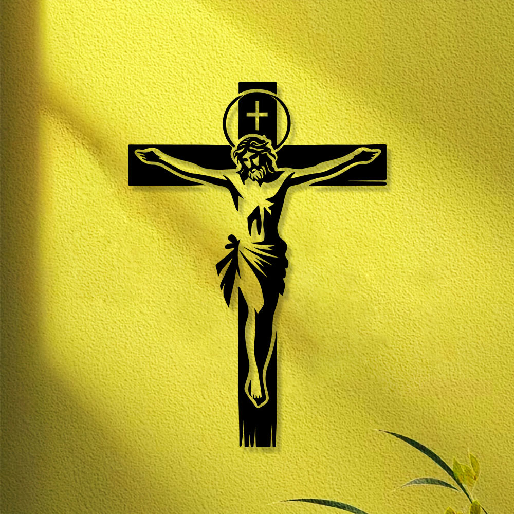 Christianartworkshop Haloed Crucifix Metal Wall Decor: Reverent Companion of Divine Sacrifice - image 7