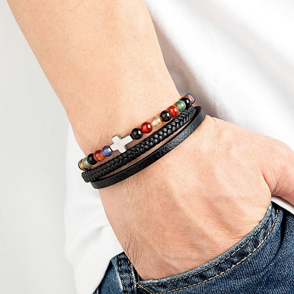 Christianartworkshop Layered Cross Bracelet with Tiger's Eye Stone Bead: Quiet Devotion in Rich Texture - image 2