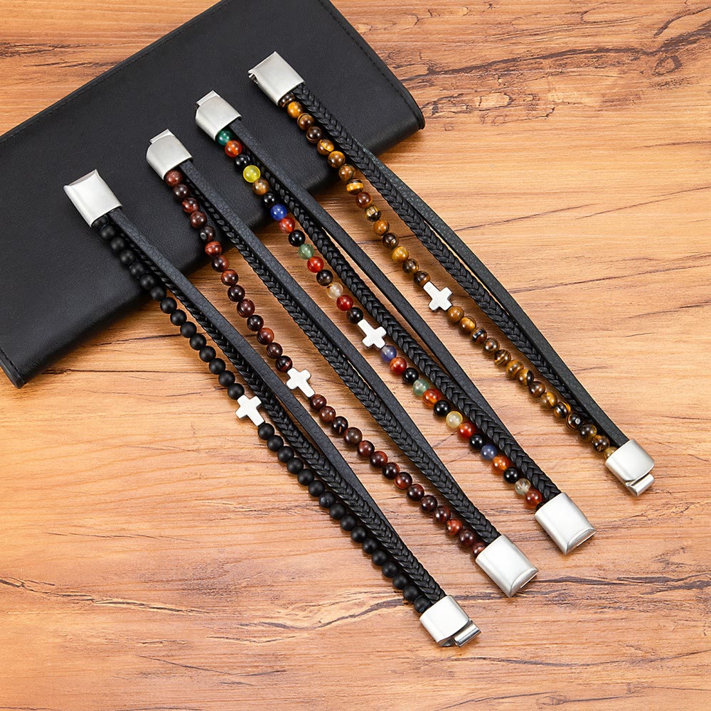 FREE Today: Layered Cross Bracelet with Tiger's Eye Stone Bead: Quiet Devotion in Rich Texture - image 1