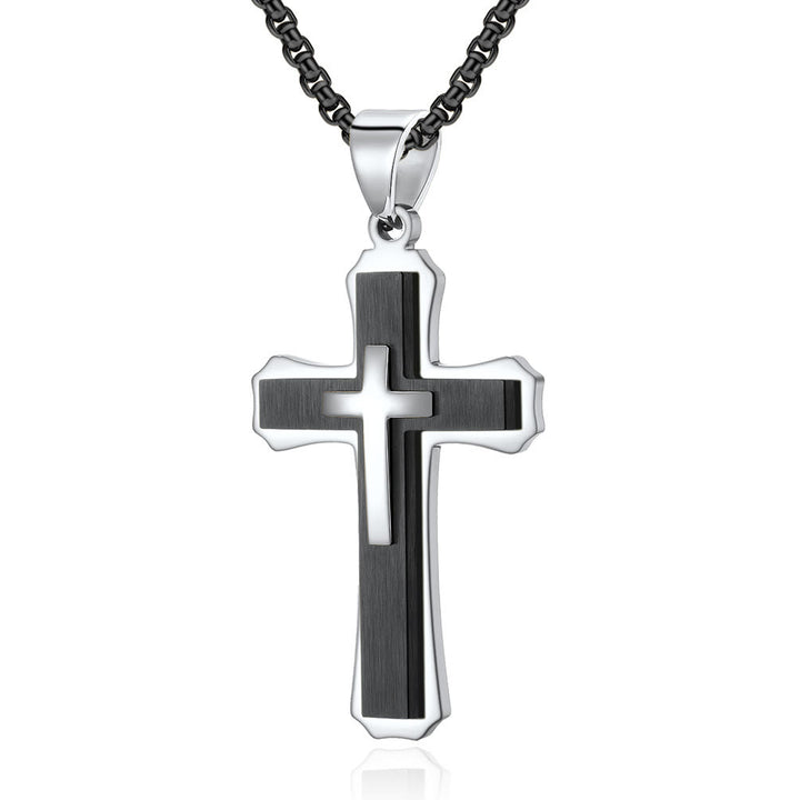 Christianartworkshop Three-Layer Cross Necklace: Personalized Faith for Daily Days - Silver & Black - image 3
