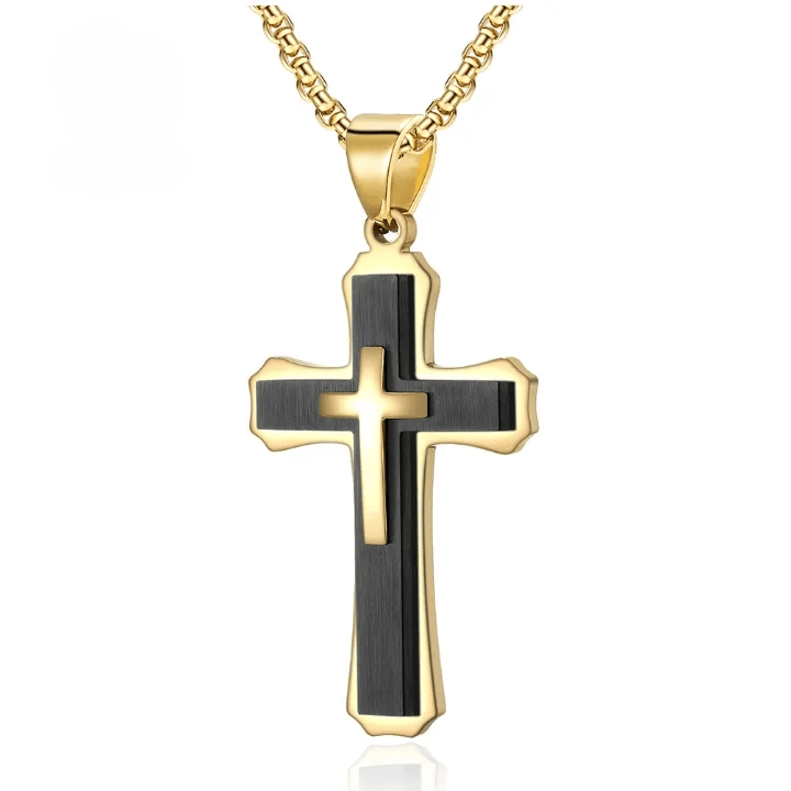 Christianartworkshop Three-Layer Cross Necklace: Personalized Faith for Daily Days - Golden & Black - image 2