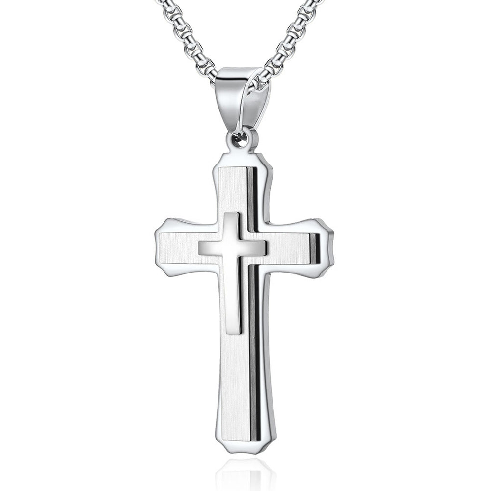 Christianartworkshop Three-Layer Cross Necklace: Personalized Faith for Daily Days - Silver - image 1