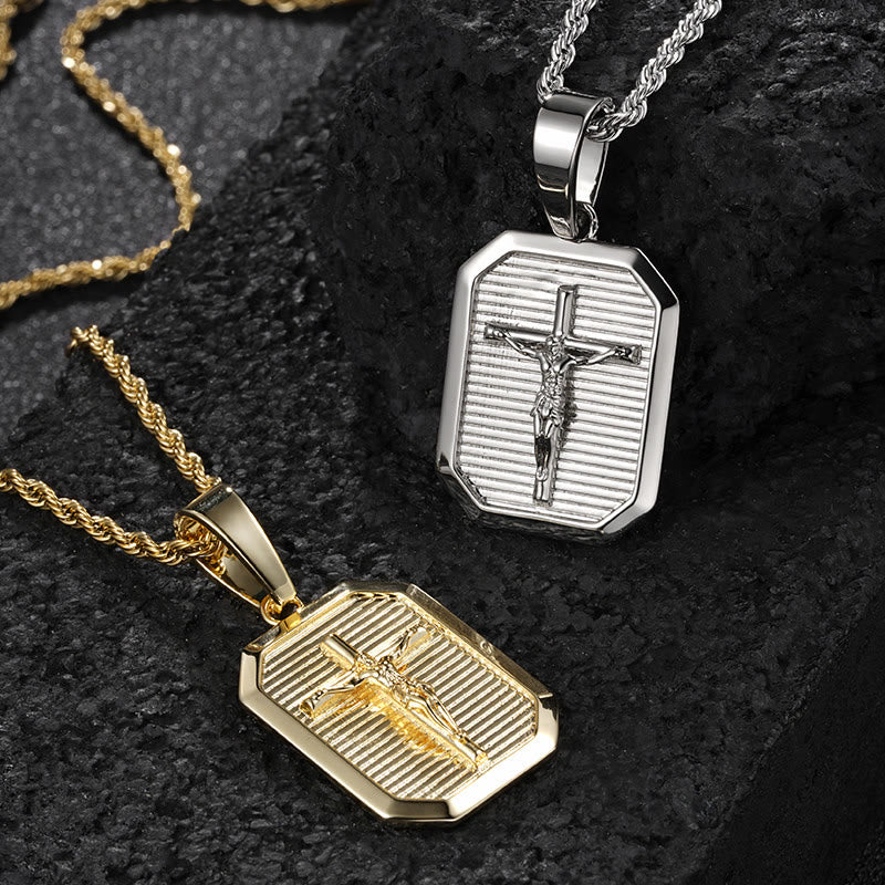 Christianartworkshop Crucifix Dog Tag Necklace: His Sacrifice Close to Your Heart - image 0