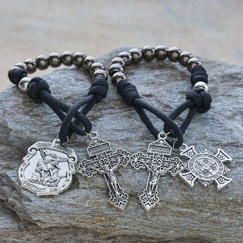Christianartworkshop Dual Use Car Pendant & Pocket Rosary with St. Michael & Benedict Guardian Shield and Evil Repelling Grace - image 2