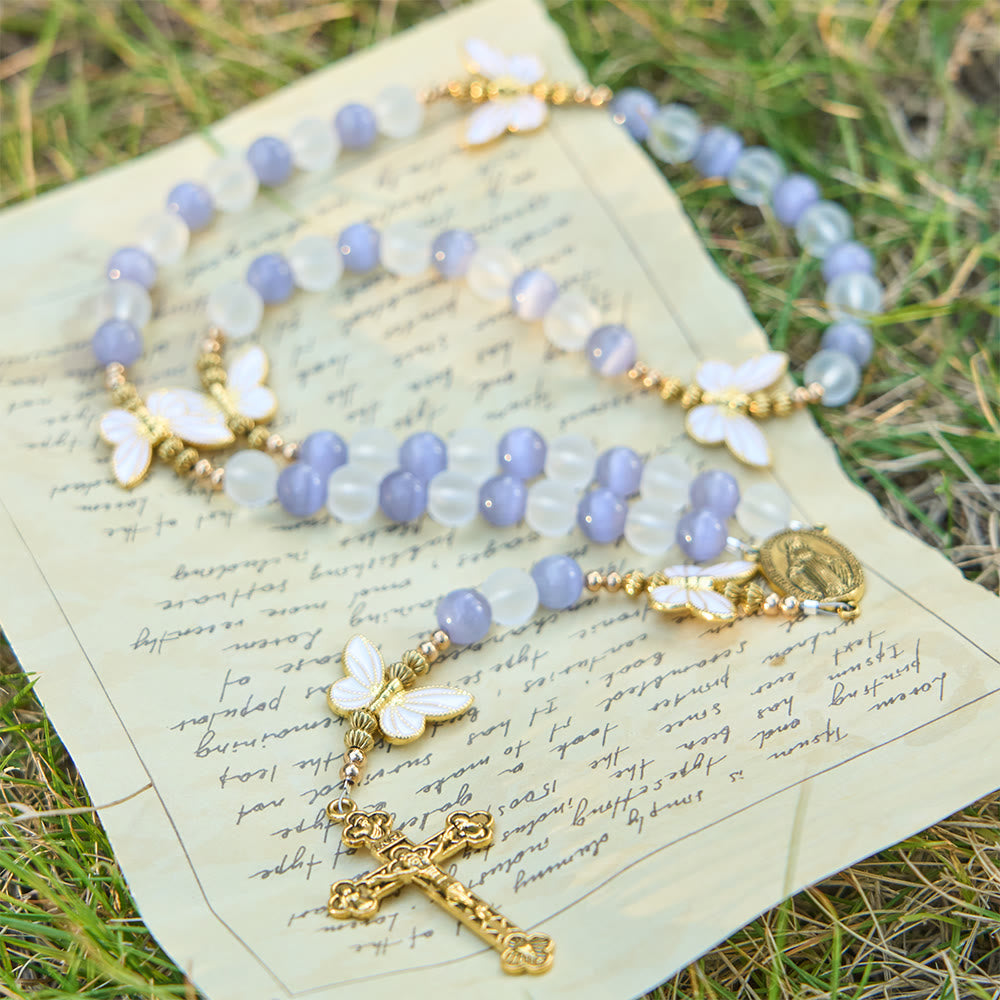 FREE Today: Purple Cat's Eye & Matte Glass Butterfly Blessed Rosary: Embody Sacred Love and Grace - image 5