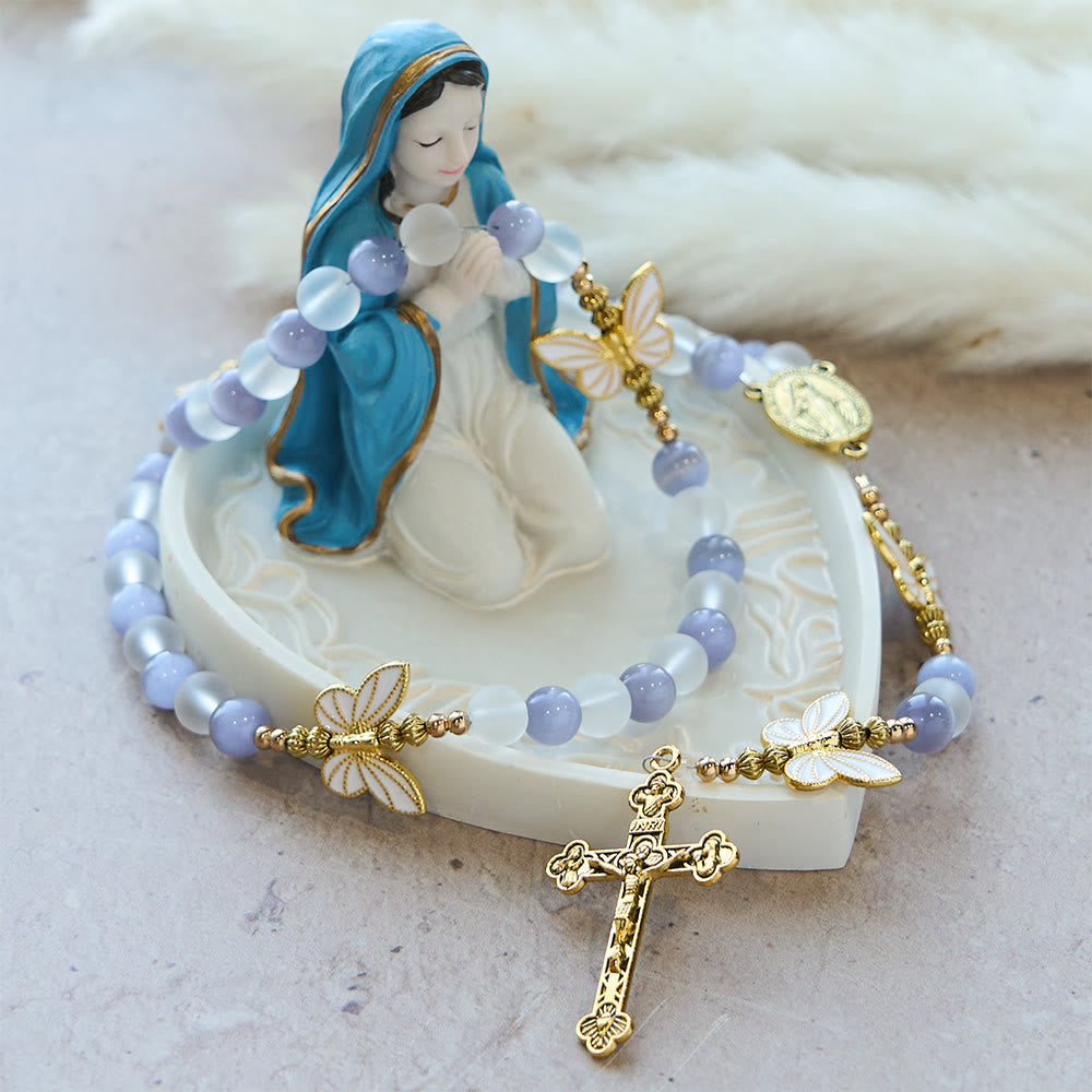 Christianartworkshop Purple/Pink Cat's Eye & Matte Glass Butterfly Blessed Rosary: Embody Sacred Love and Grace - image 10