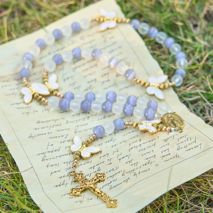 FREE Today: Purple Cat's Eye & Matte Glass Butterfly Blessed Rosary: Embody Sacred Love and Grace - image 9