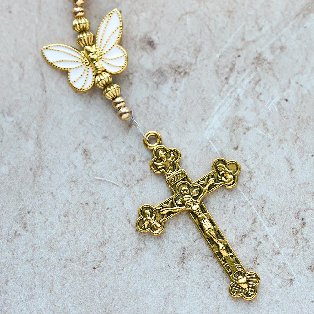 Christianartworkshop Purple/Pink Cat's Eye & Matte Glass Butterfly Blessed Rosary: Embody Sacred Love and Grace - image 13