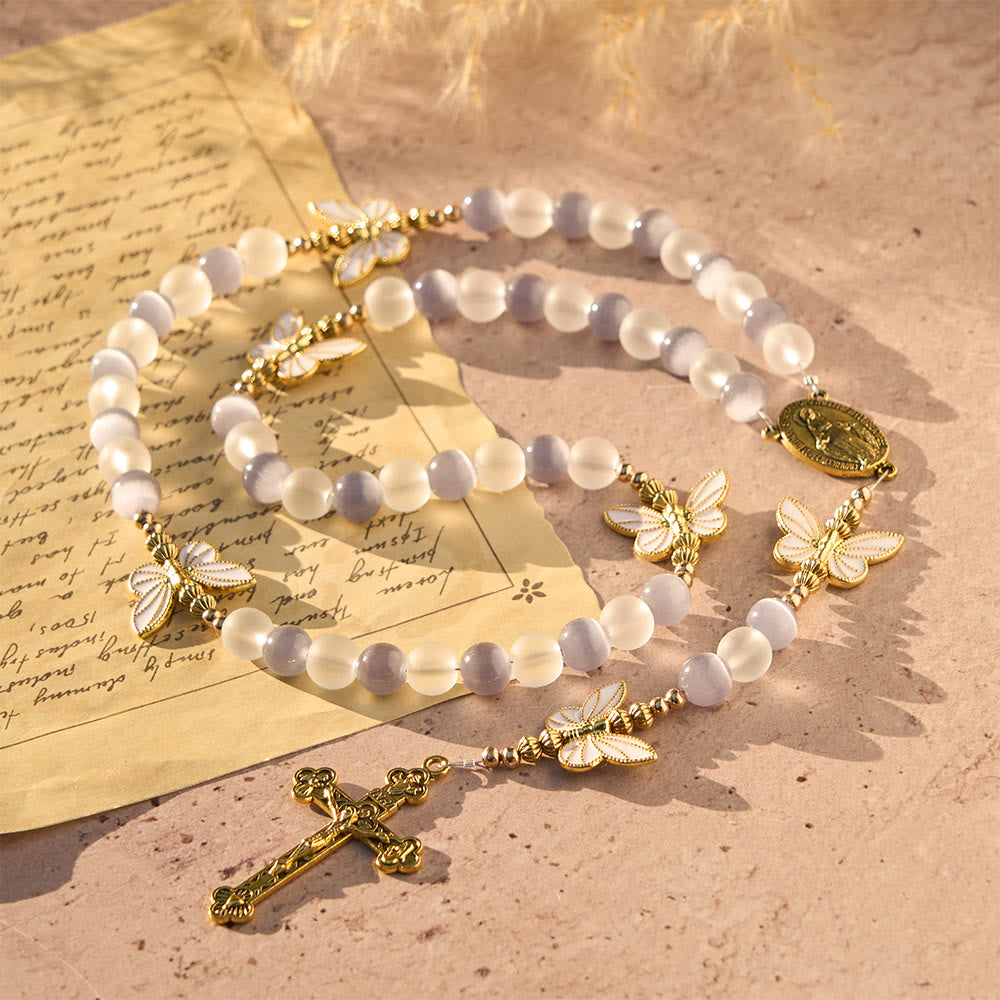 FREE Today: Purple Cat's Eye & Matte Glass Butterfly Blessed Rosary: Embody Sacred Love and Grace - image 2