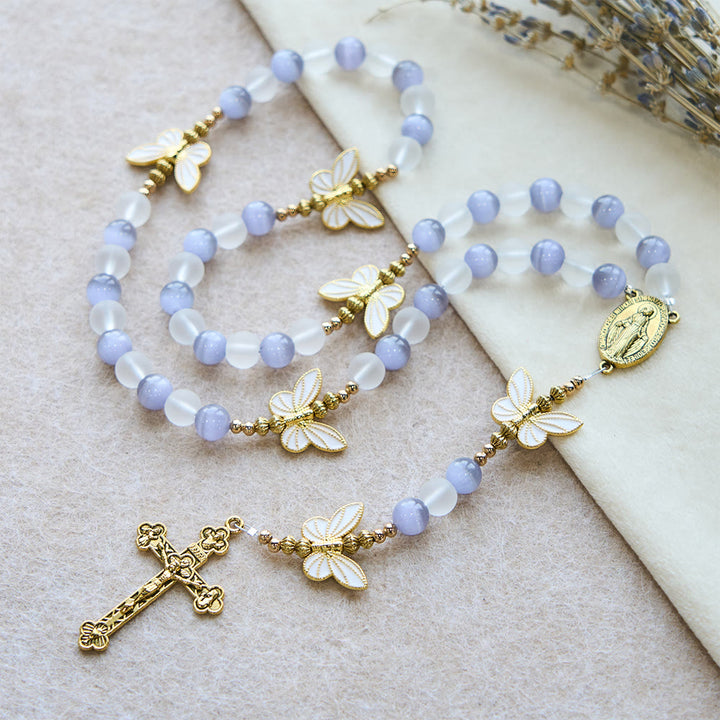FREE Today: Purple Cat's Eye & Matte Glass Butterfly Blessed Rosary: Embody Sacred Love and Grace - image 2