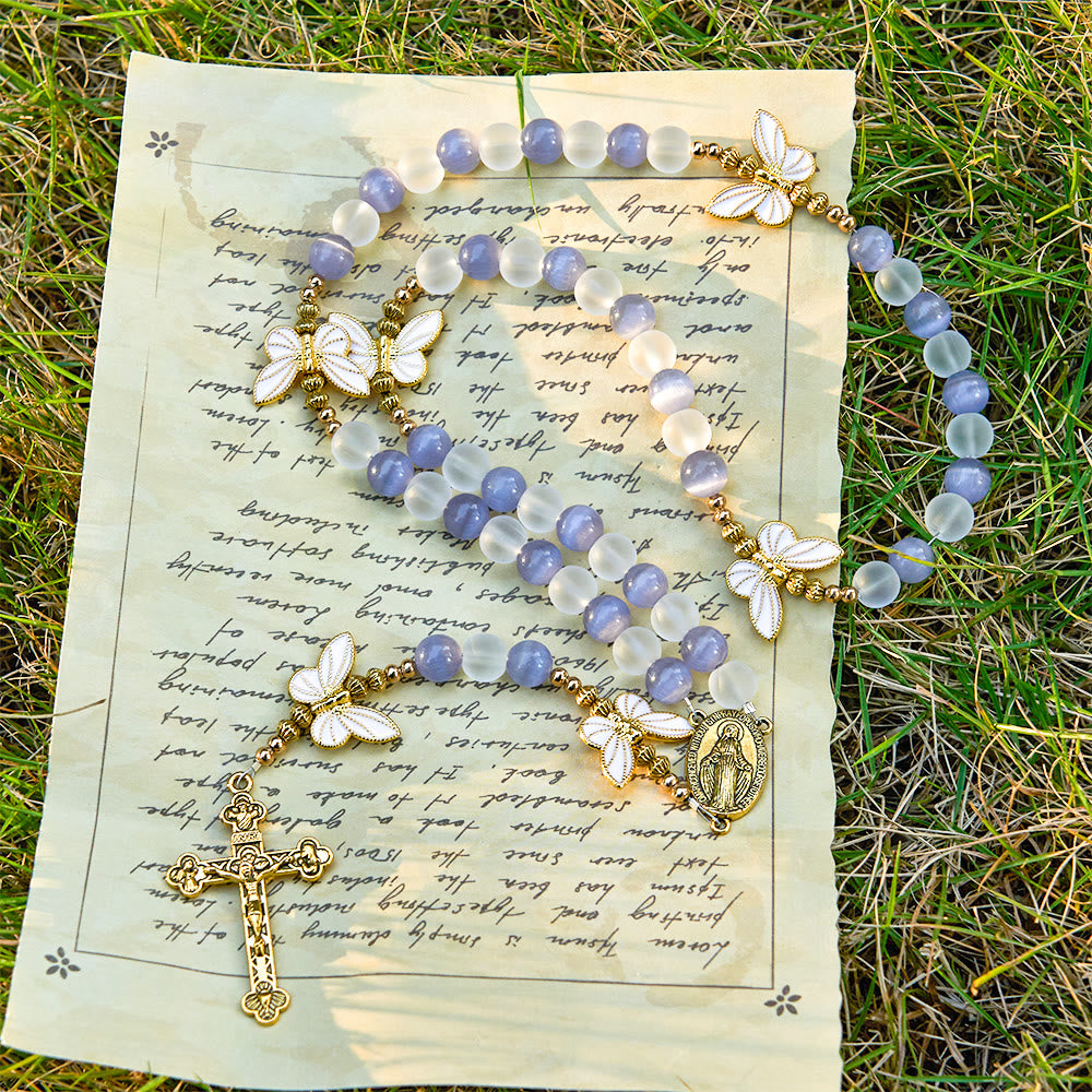 Christianartworkshop Purple Cat's Eye & Matte Glass Butterfly Blessed Rosary: Embody Sacred Love and Grace - image 3