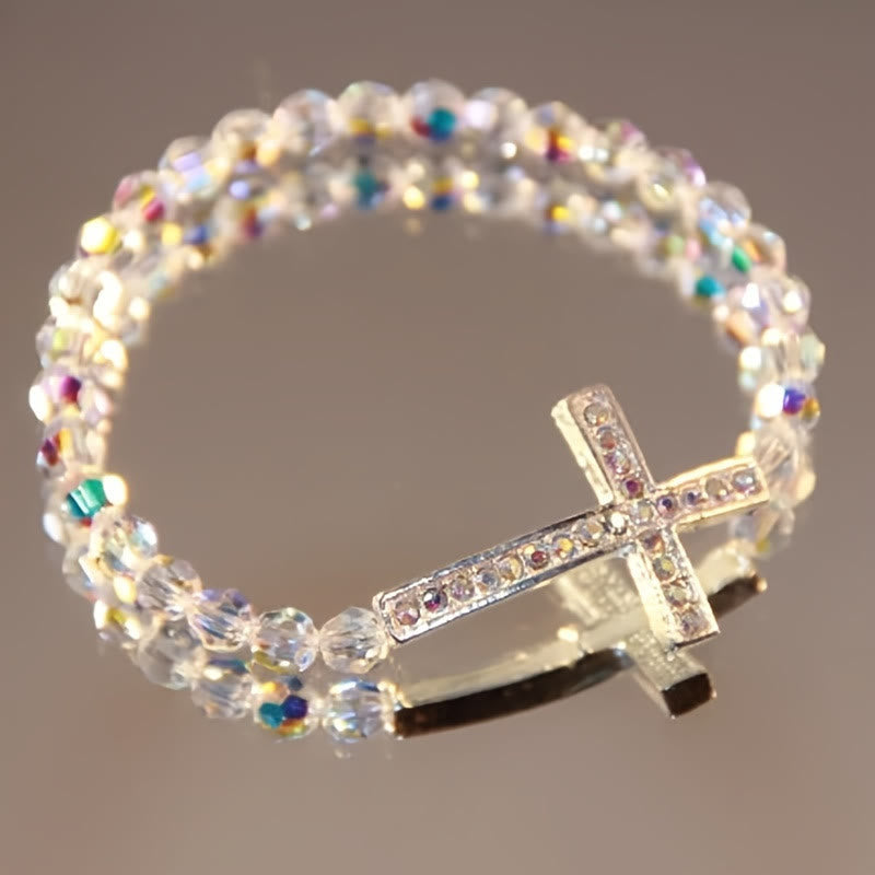 Christianartworkshop White & Peacock Blue Cross Bracelet: Belief Wrapped in Shimmer - White - image 0
